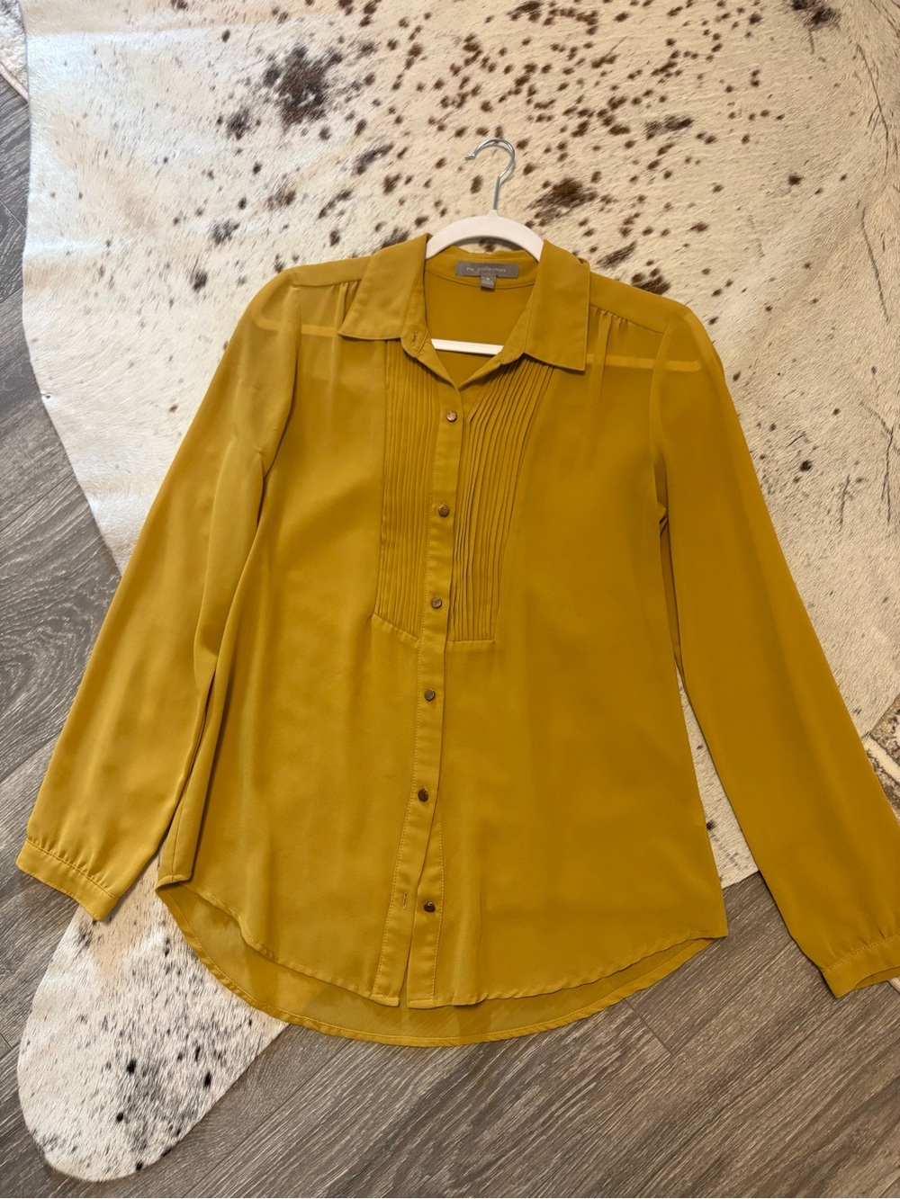 Mustard Yellow Pintuck Button-Front Blouse